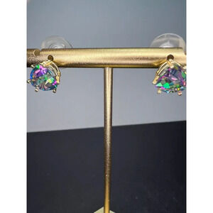 14k gold trilliant mystic fire topaz stud earrings